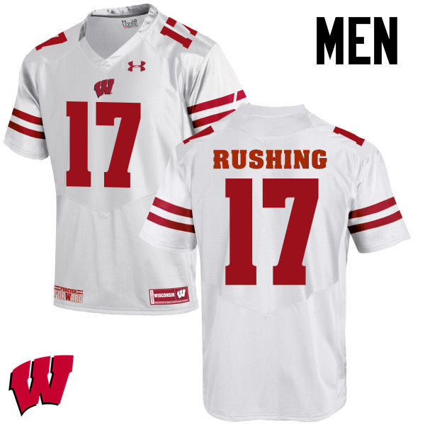 Men Wisconsin Badgers #17 George Rushing College Football Jerseys-White